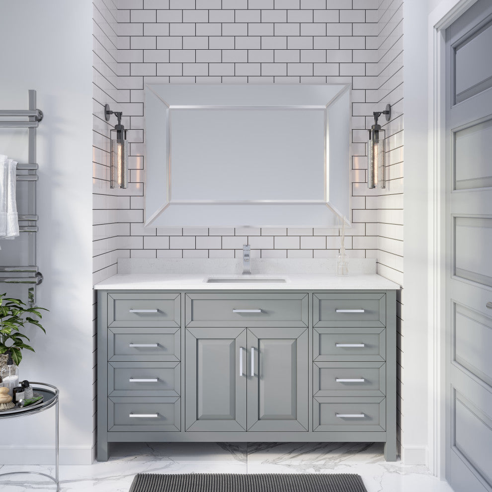 Terrence 60" Vanity with Power Bar and Drawer Organizer, Oxford Gray