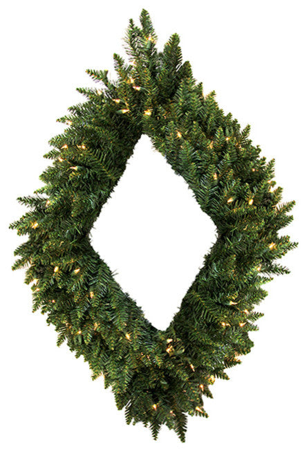 Pre-Lit Camdon Fir Diamond Shaped Christmas Wreath, Warm Clear LED Lights, 42"