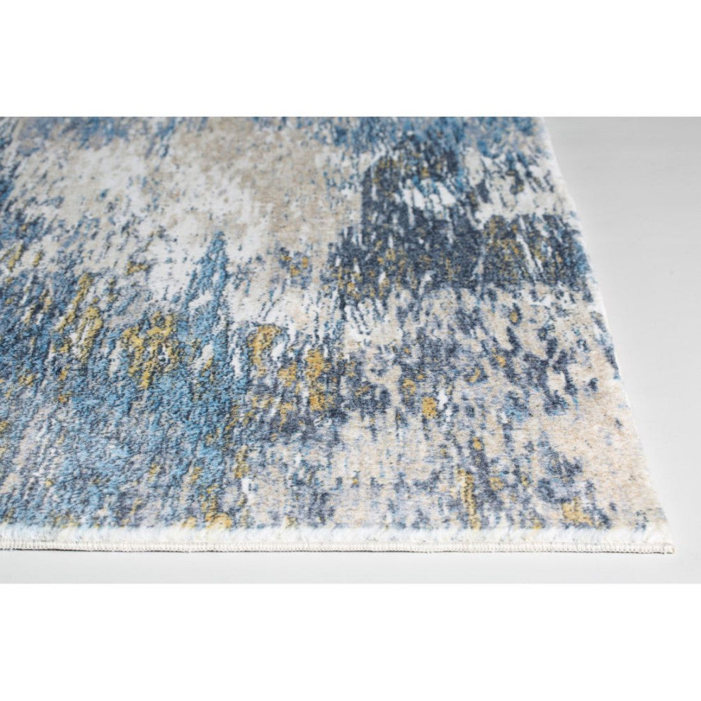 KAS Roxy 2802 Blue/Gold Mirage Area Rug, 2'x7' Runner