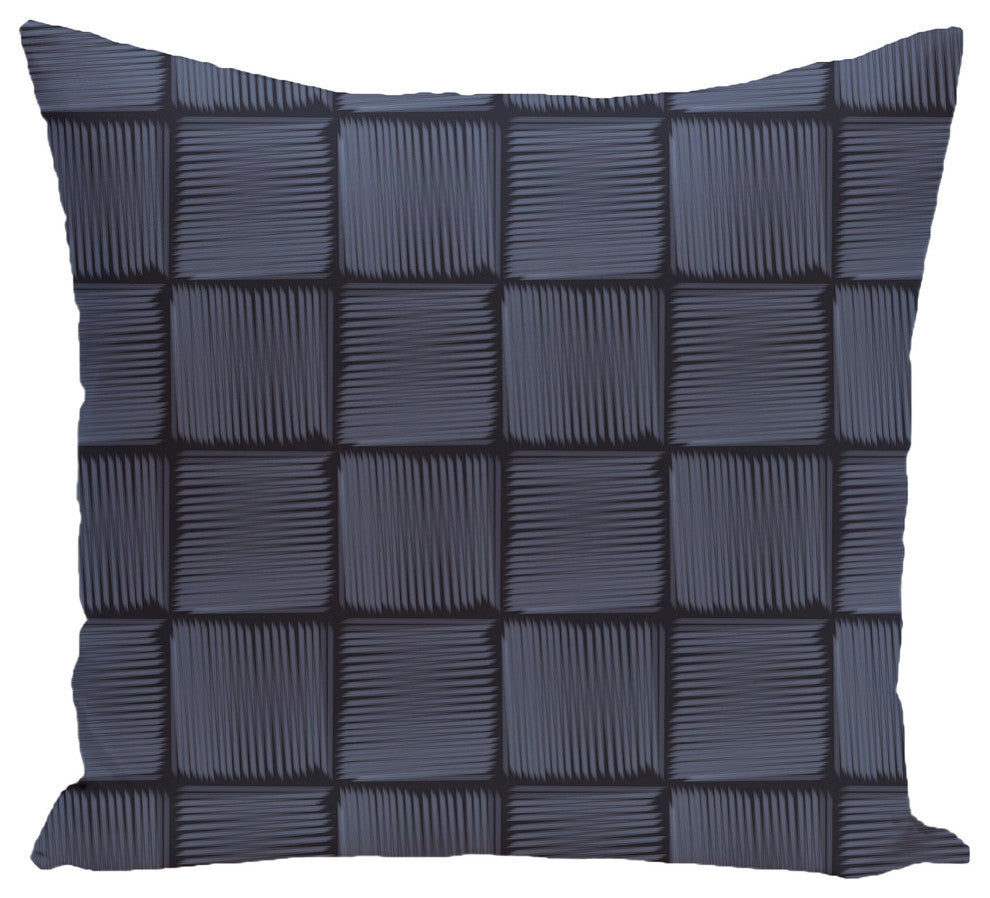 Basketweave Geometric Print Pillow, Blue, 16"x16"