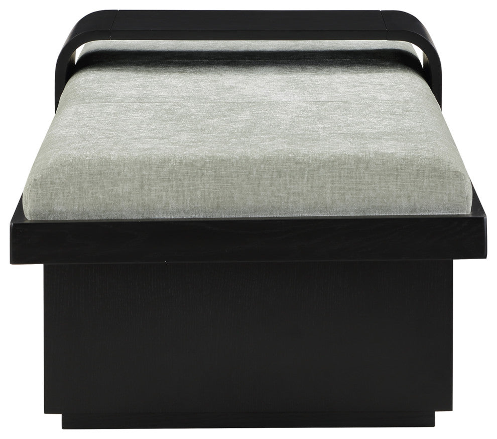 Arlington Chenille Fabric Upholstered Bench, Green, Black Finish