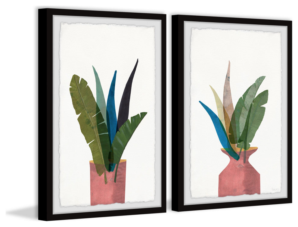 Indoor Banana Leaf Diptych, Set of 2, 16x24 Panels