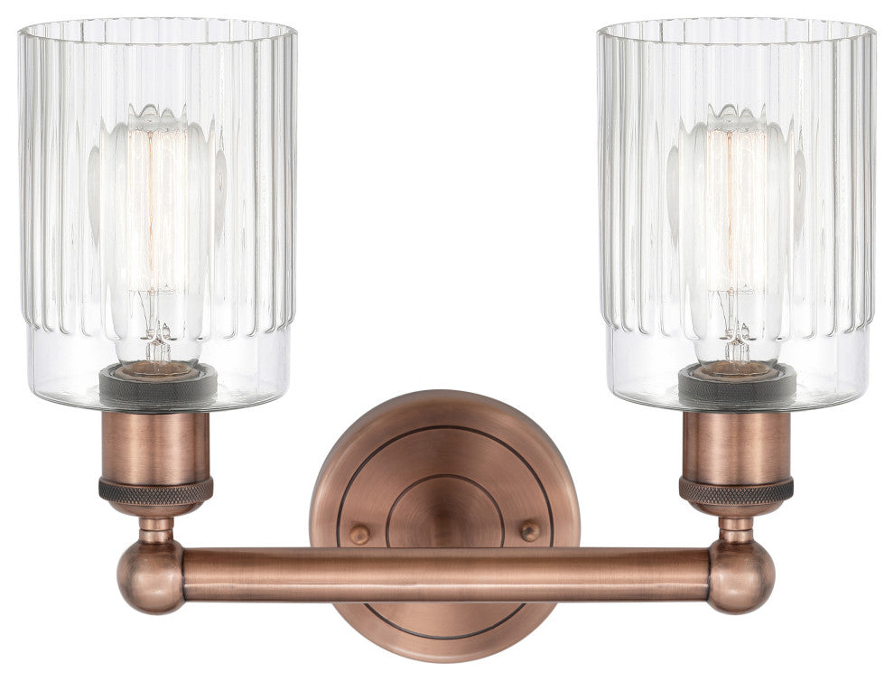 Hadley 2-Light 14" Bath Vanity Light, Antique Copper Finish, Clear Shade