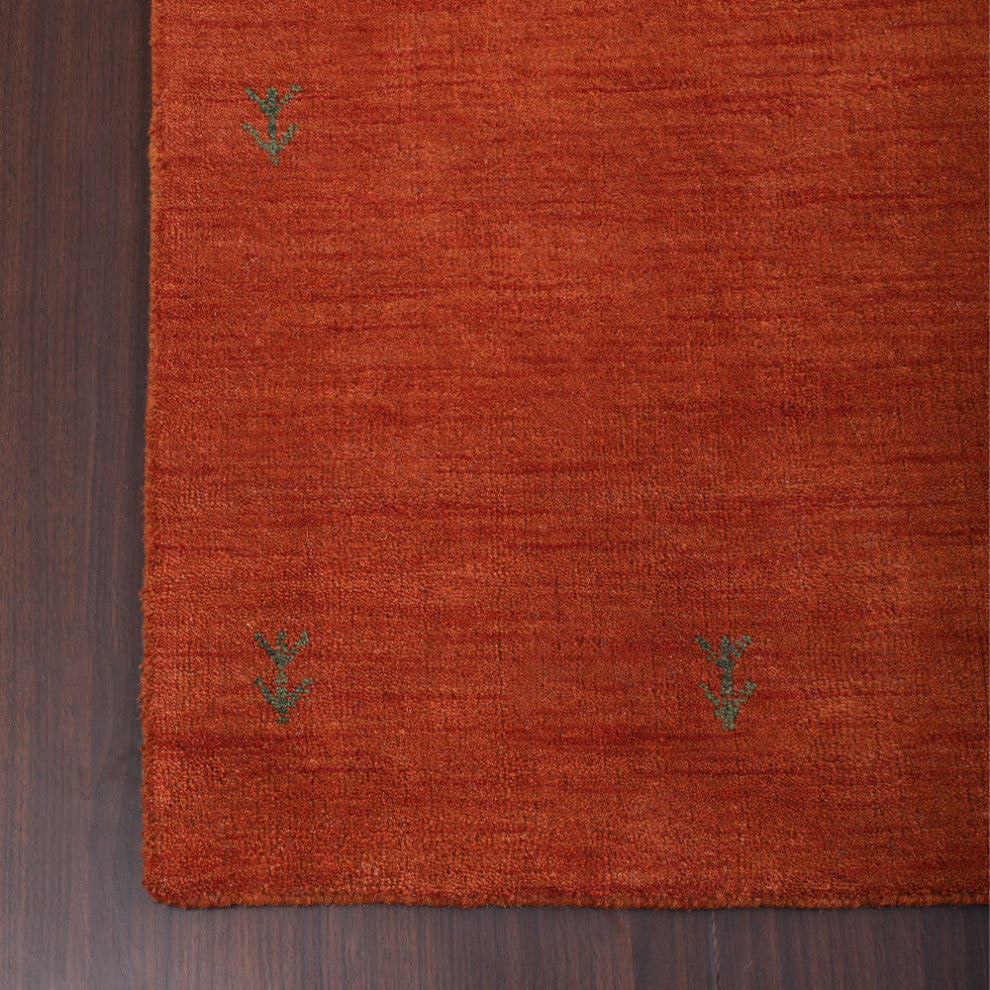 HAND KNOTTED LOOM WOOL ECO-FRIENDLY AREA RUGS - Runner, Orange, Contemporary