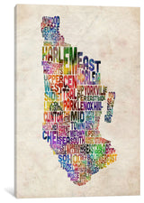 "Manhattan New York Typographic Map" by Michael Tompsett, 40x26x1.5"