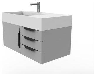 CastelloUSA Amazon 36" Wall Mount Vanity Set, Gray, White Top, Black Handles