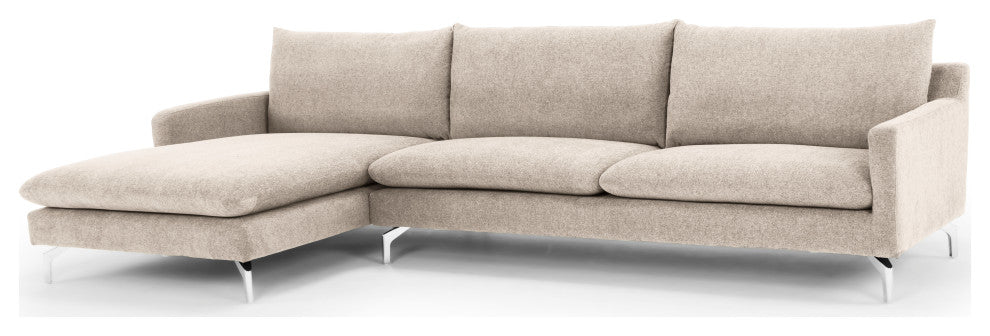 Metro Anderson Chaise Sectional, Chrome Legs, Beige, Left Arm Facing