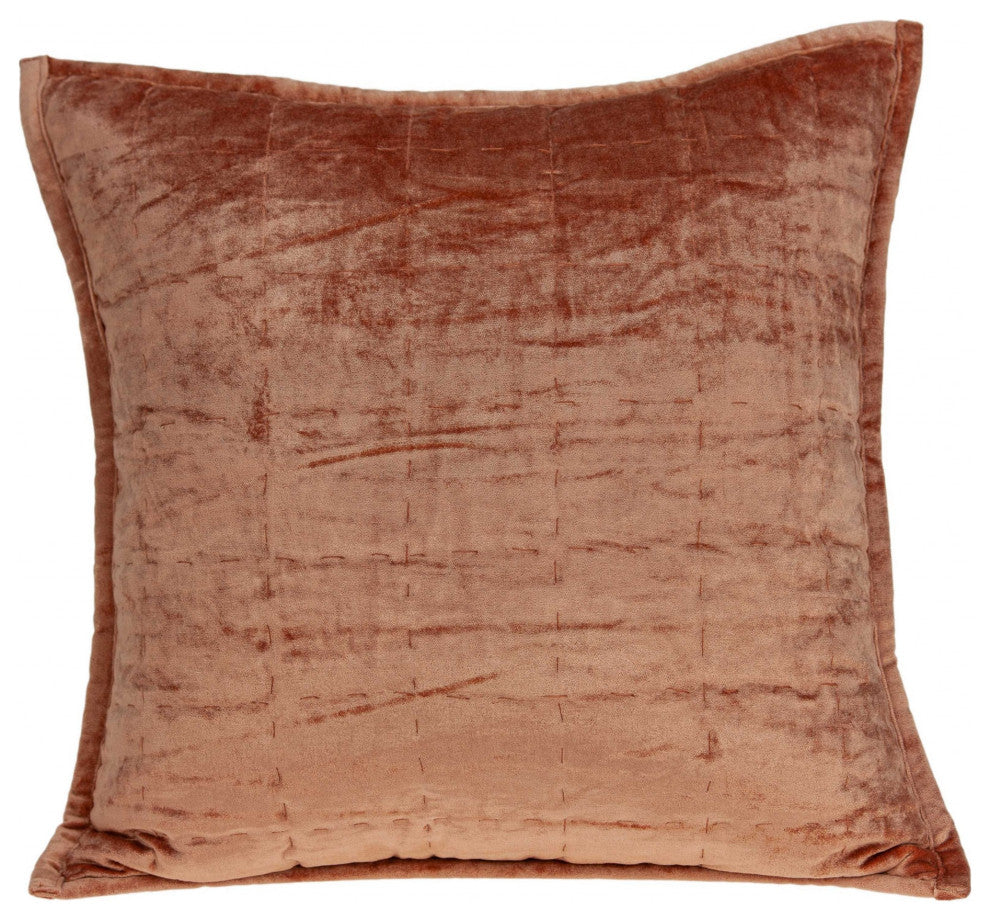 20" X 7" X 20" Transitional Orange Solid Quilted Pillow Cover With Down Insert