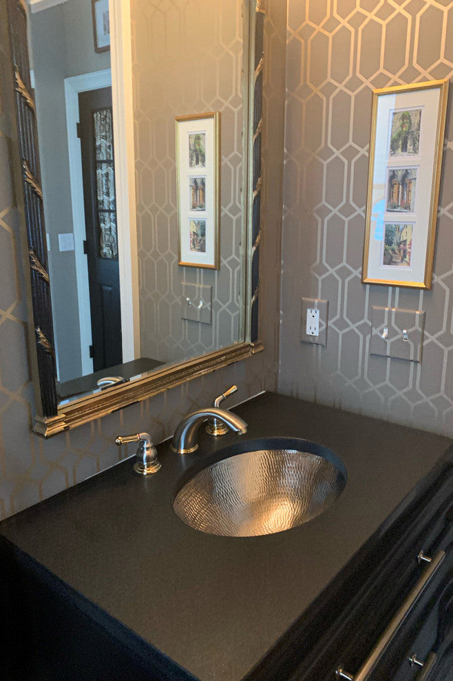 17" Oval Under Counter Copper Bathroom Sink, Nickel