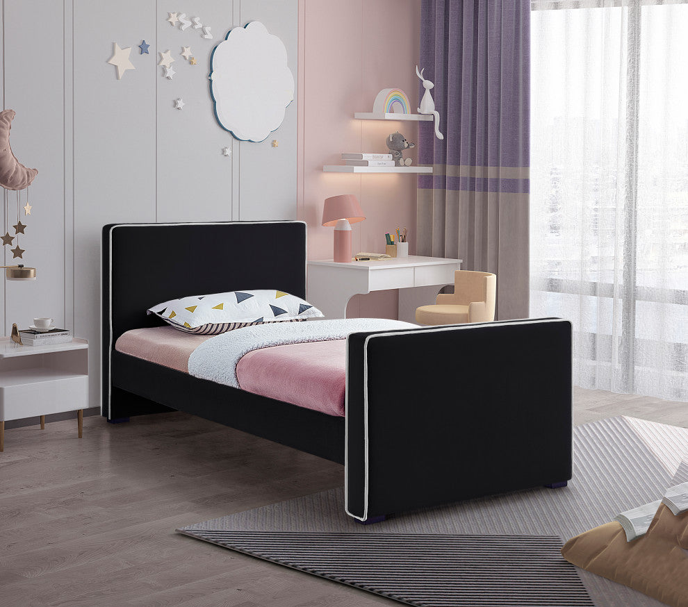 Dillard Velvet Upholstered Bed, Black, Twin