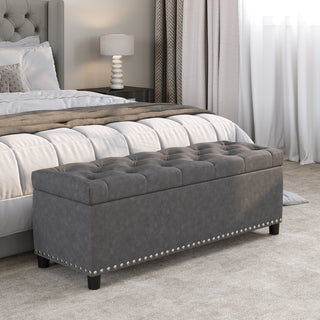 Rectangular Storage Fabric Ottoman, Tufted Footrest Lift Top, 47", Rustic Gray