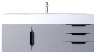 CastelloUSA Amazon 48" Wall Mounted Vanity Set, Gray, White Top, Black Handles