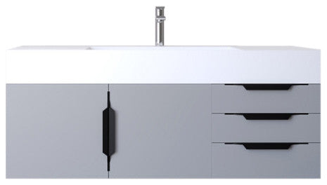 CastelloUSA Amazon 48" Wall Mounted Vanity Set, Gray, White Top, Black Handles