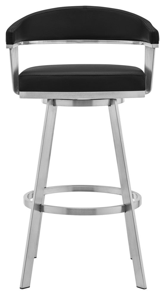 30" Mod Black Faux Leather Brushed Silver Finish Swivel Bar Stool