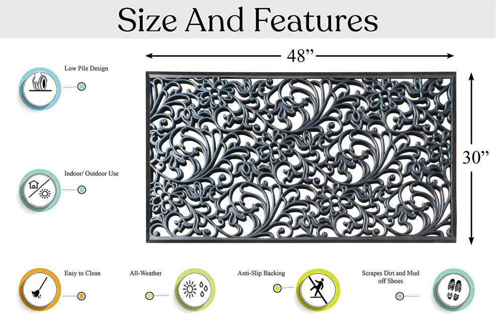A1HC Floral Large Natural Rubber, Outside entryway Durable Doormat 30"� X 48"