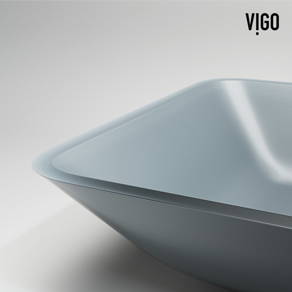 VIGO Sottile 18"L x 13"W x 4"H Glass Rectangular Vessel Bathroom Sink, Metallic