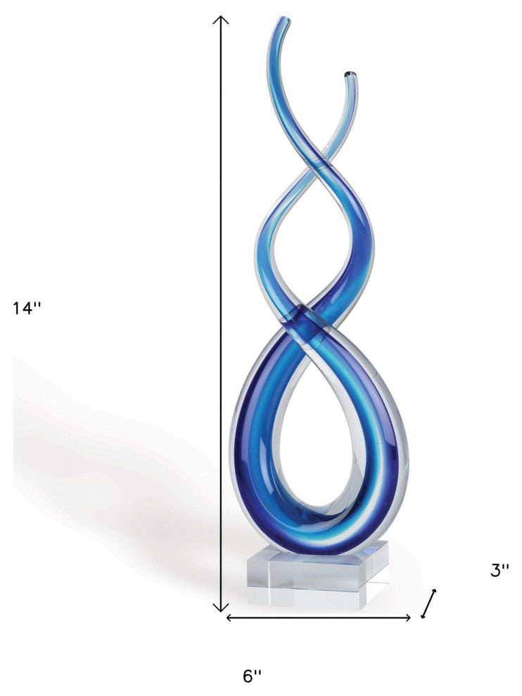 14" Clear and Blue Murano Glass Modern Abstract Tabletop Sculpture