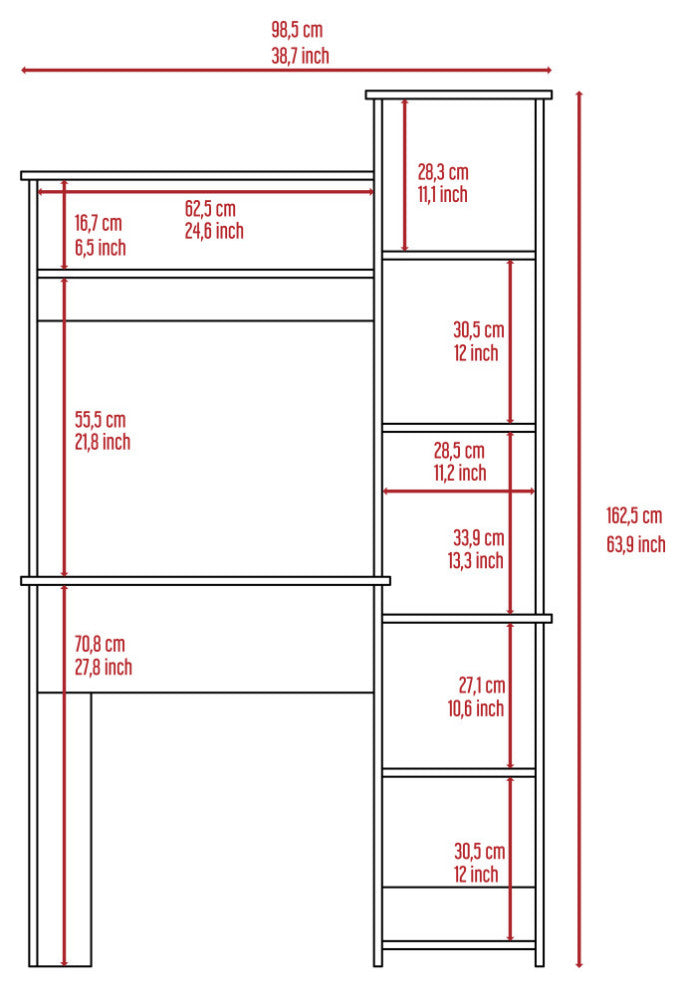 Nashville Writing Desk with 6 Open Shelves, White