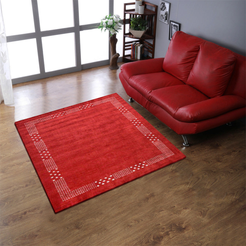 HAND KNOTTED LOOM SILK ECO-FRIENDLY AREA RUGS -8'x8', Square, Red, Contemporary