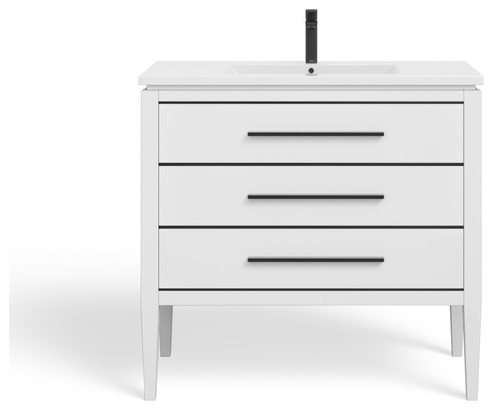 Celios Bathroom Vanity, White With Black Trim, 36", Single Sink, Freestanding