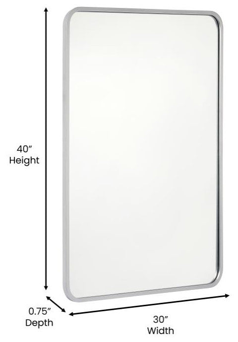 Jada Decorative Wall Mirror with Rounded Corners, Matte Silver, 40" X 30"