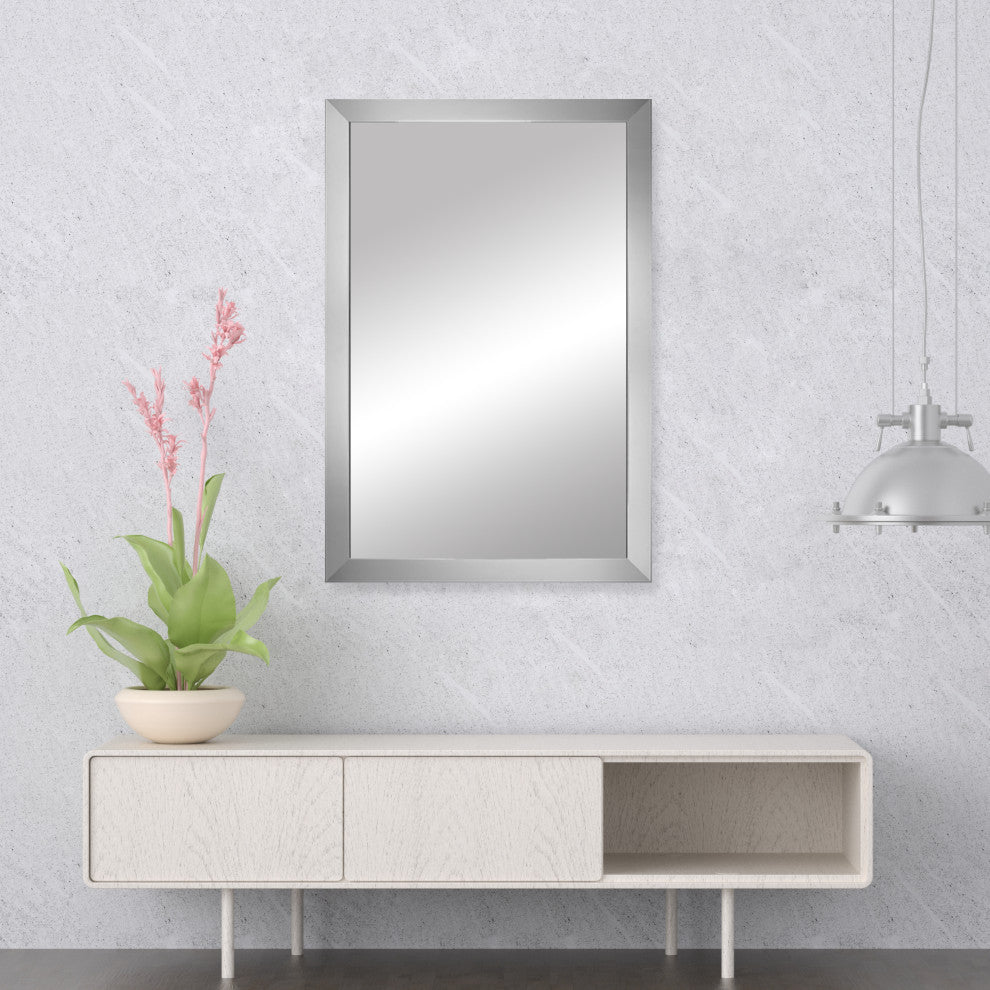 Meade Framed Wall Mirror, Brushed Chrome, 28"x36"