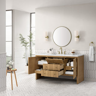 Hudson 60" Single Vanity, Light Natural Oak,  White Zeus Quartz Top