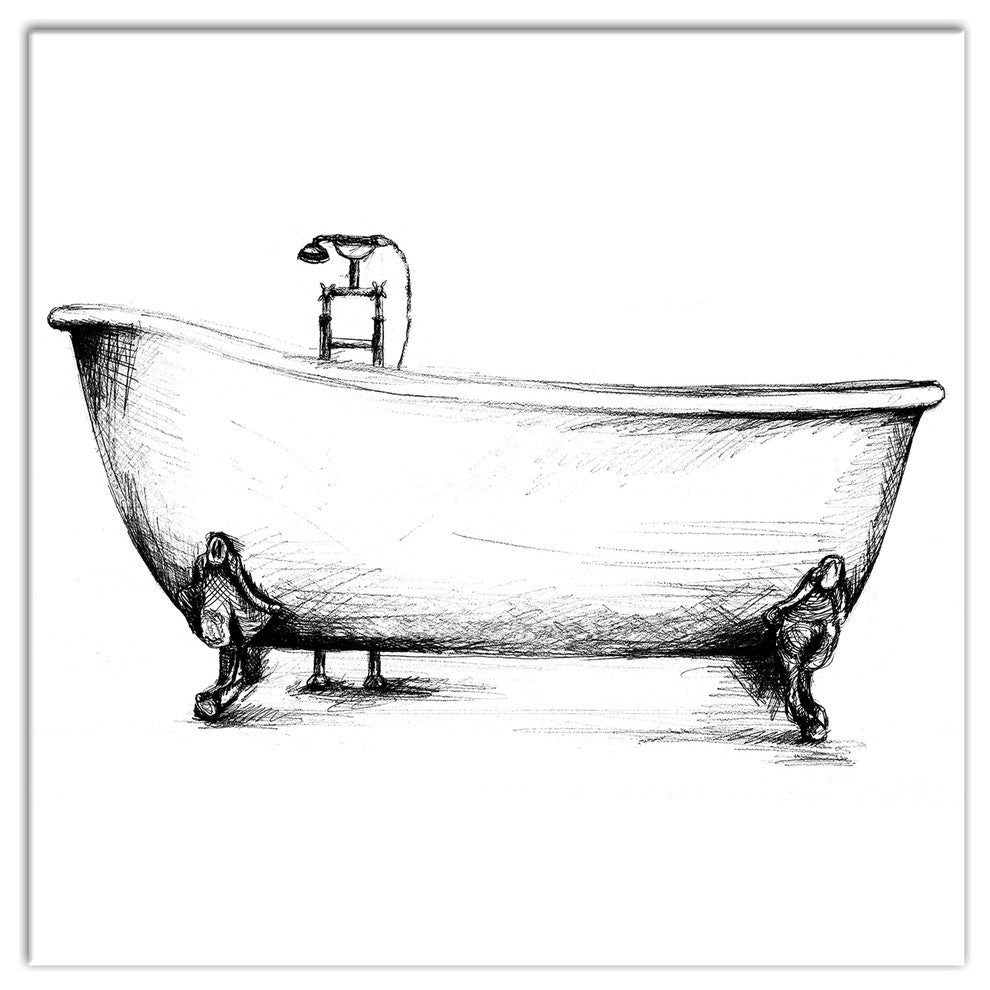 Vintage Bathtub Sketch Wall Art, Canvas