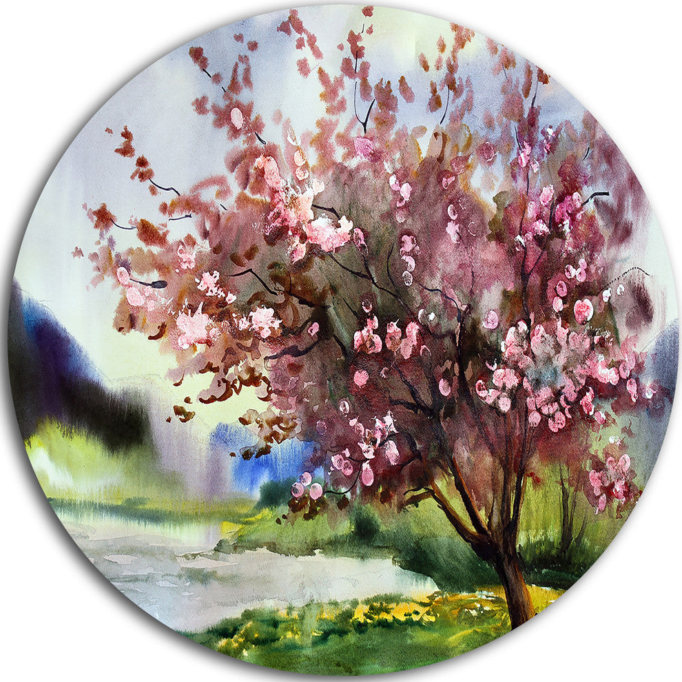 Tree With Spring Flowers, Floral Disc Metal Artwork, 38"