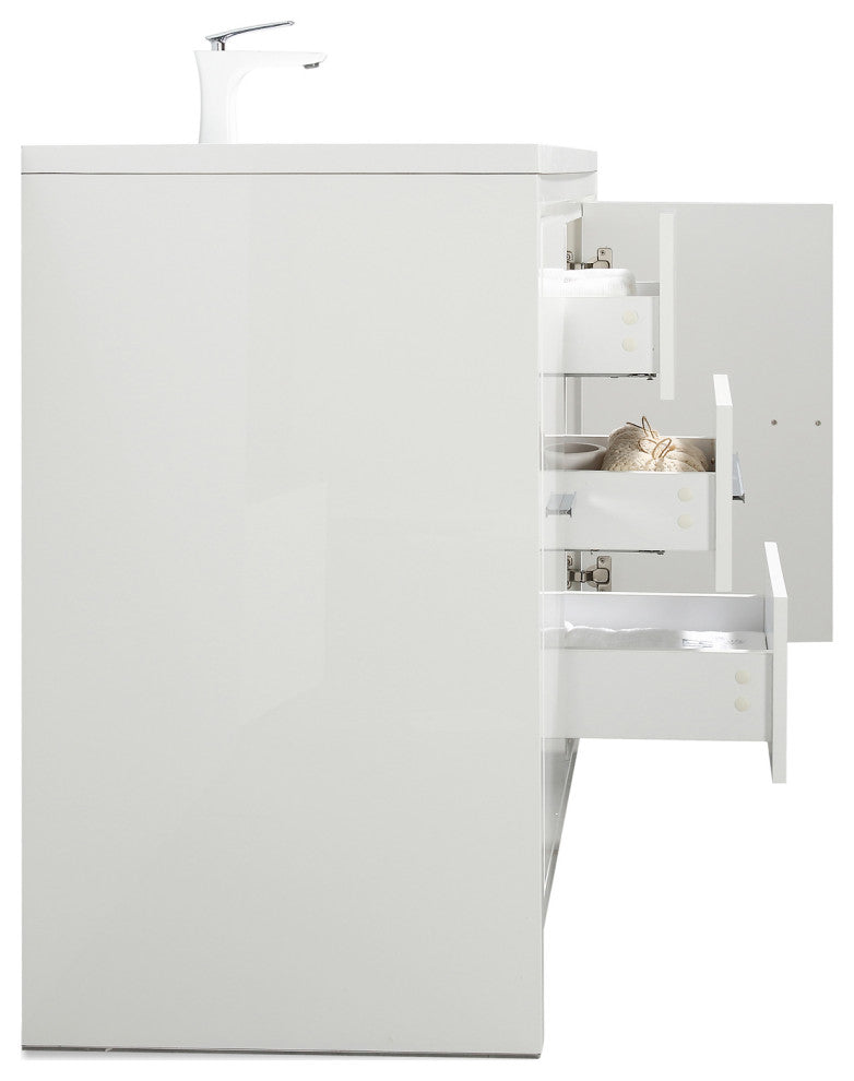 Freestanding Bath Vanity Set, HG-White, Integrated Solid Surface Sink, 48"