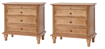 3-Drawer Nightstand With  Built-In Outlets Set of 2, Acorn