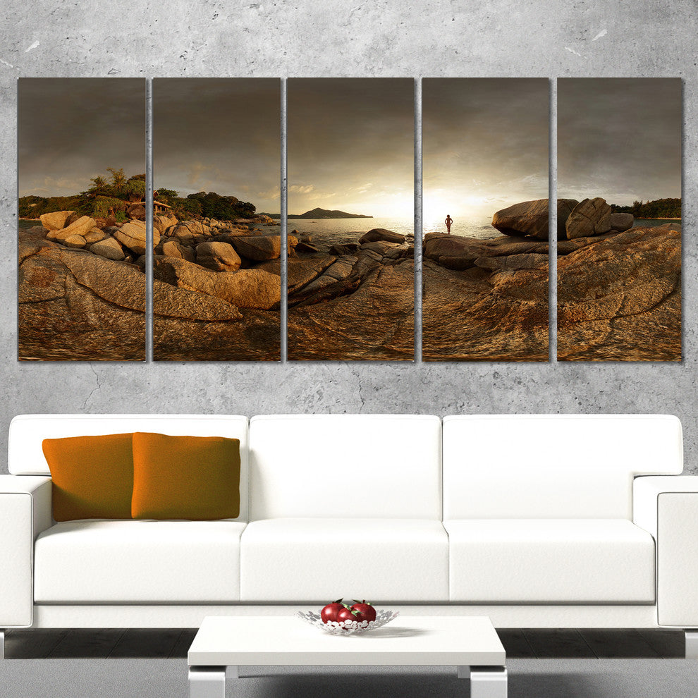 "Brown Rocky Forest Panorama" Landscape Wall Art Canvas Print, 5 Panels, 60"x28"