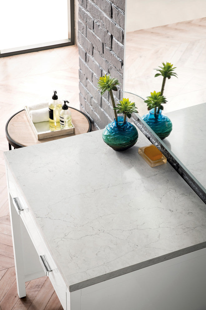 Addison 30" Freestanding Countertop Unit, Glossy White,  Jasmine Pearl Quartz