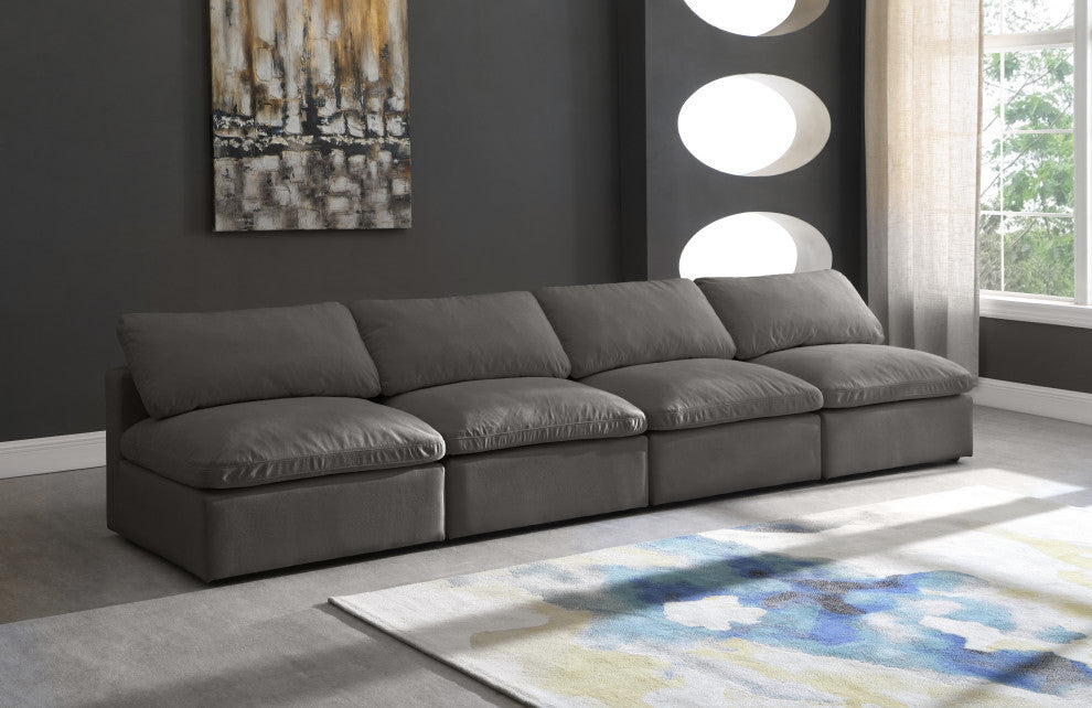 Plush Velvet / Down Standard Comfort Modular Sofa, Gray, 4-Piece: 4 Armless Chair