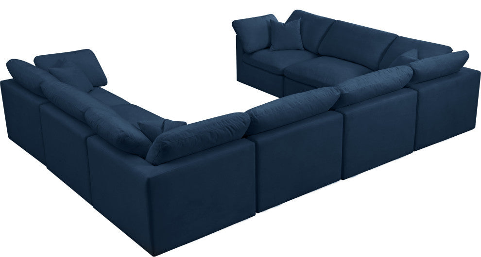Plush Velvet / Down Standard Comfort 8-Piece U-Shaped Modular Sectional, Navy