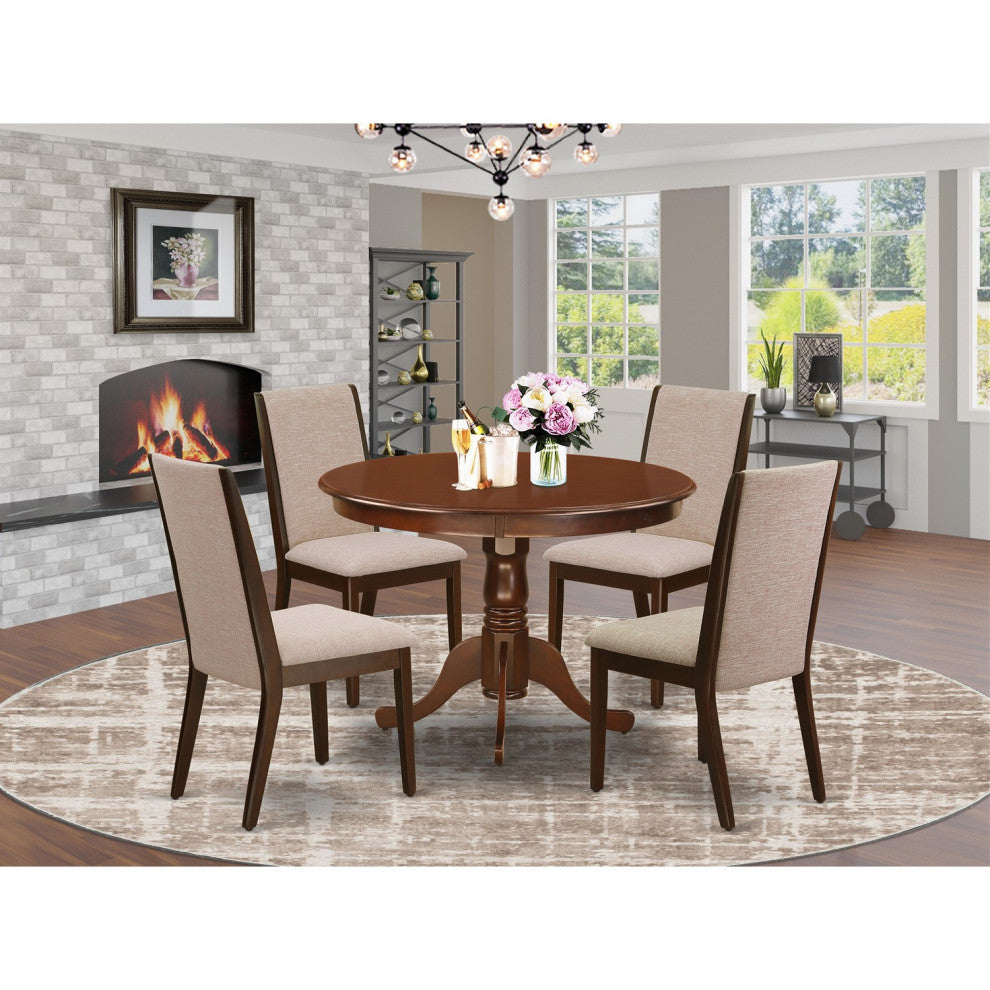 5Pc Dining Set 4 Chairs, Table Hardwood Structure -High Back and Mahogany Finish