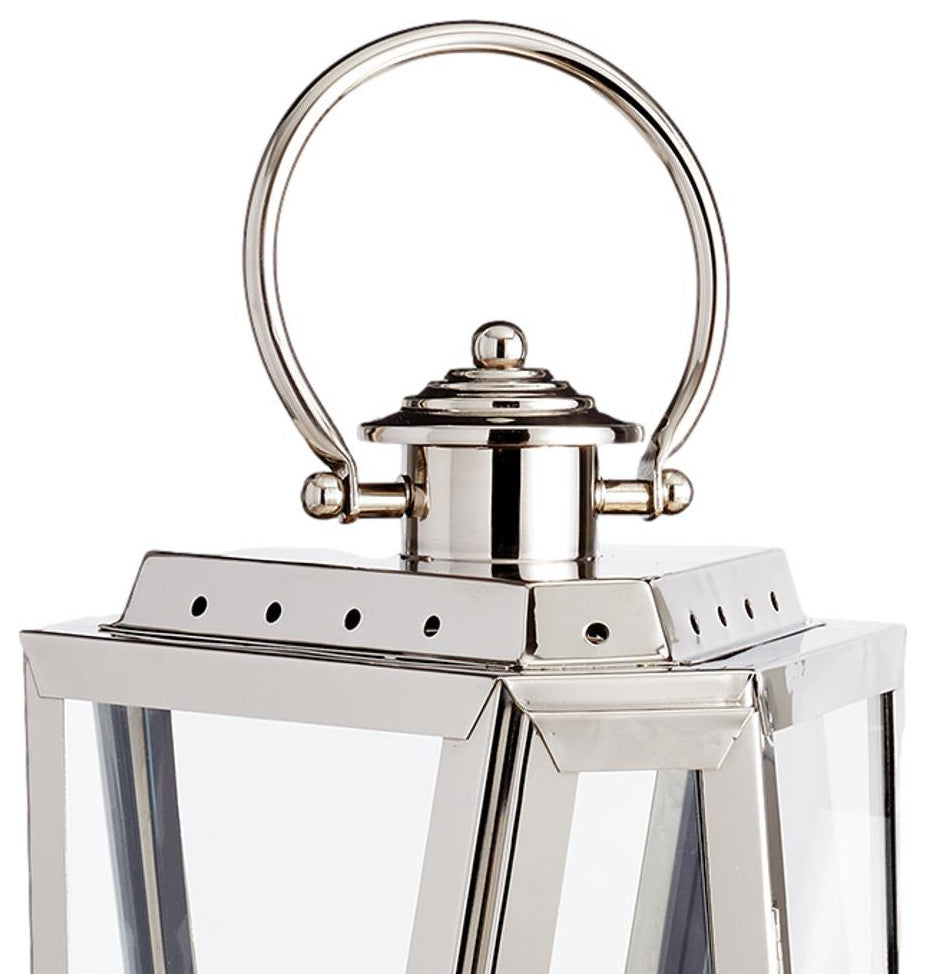 Elegant Tall Faceted Silver Nautical Candle Lantern Chrome Outdoor Safe Handle