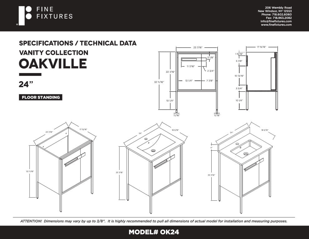 Oakville Bath Vanity, Ceramic Sink, Walnut Ebony, 24 Inch, Satin Brass Hardware