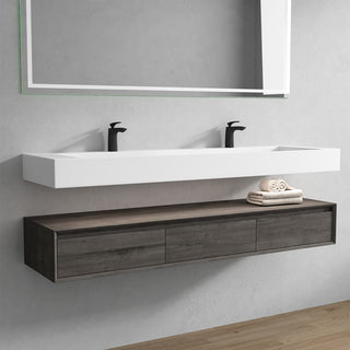 Alysa 72" Floating Bath Vanity, Acrylic Sink/Double Faucet Hole, Smoke Oak