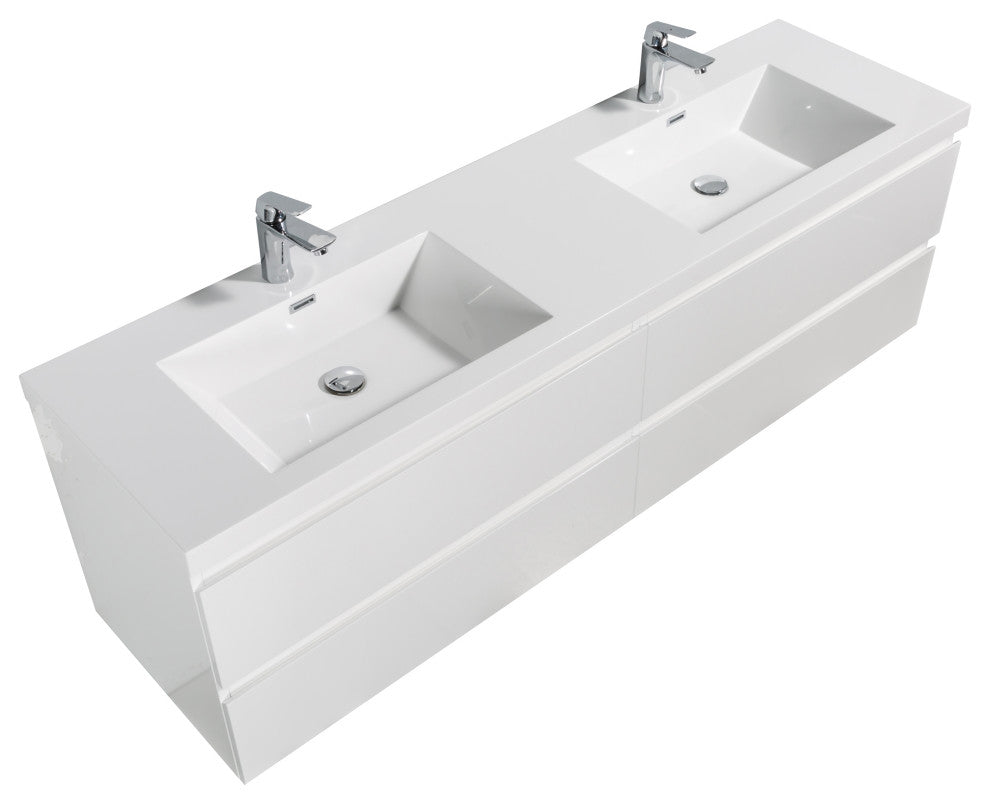 Alma-Pre 4 Drawers Wall Mount Vanity, Integrated White Sink, White, 84