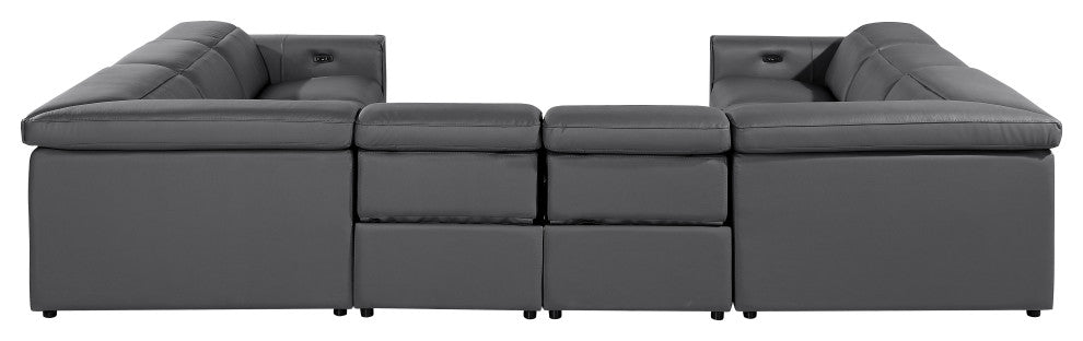 Niccolo Italian Leather 8-Piece U-Shaped 4 Power Reclining Sectional, Dark Gray