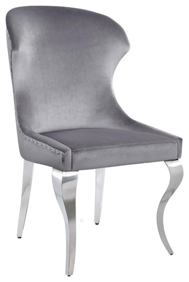 Maklaine 18" Modern Velvet Upholstered Wingback Dining Side Chair in Gray