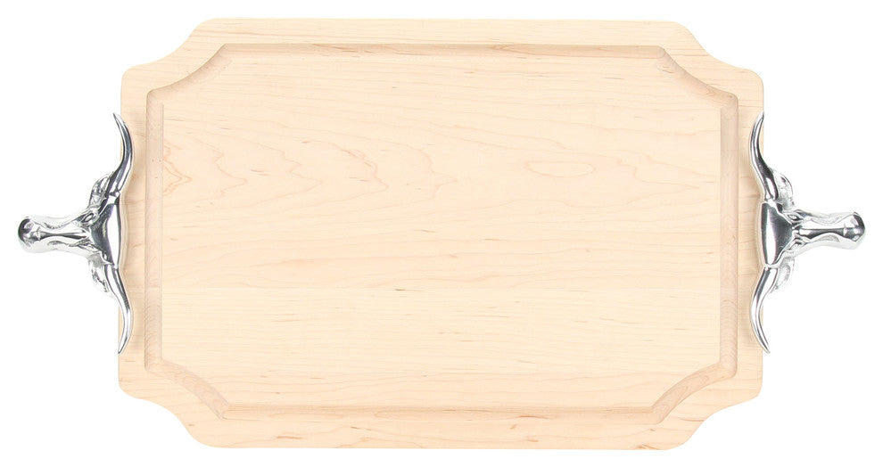 BigWood Boards Scalloped Cutting Board, Longhorn Handles, Maple, 12"x18"x1"