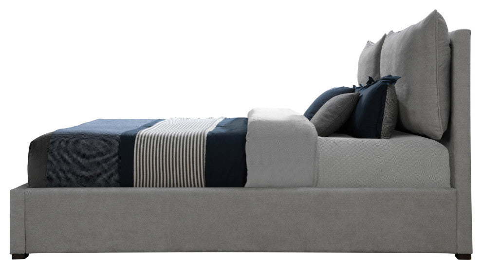 Misha Polyester Fabric Upholstered Bed, Gray, King