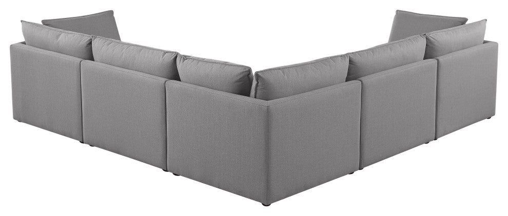 Mackenzie Linen Textured Fabric 5-Piece Modular L-Shaped Sectional, Grey