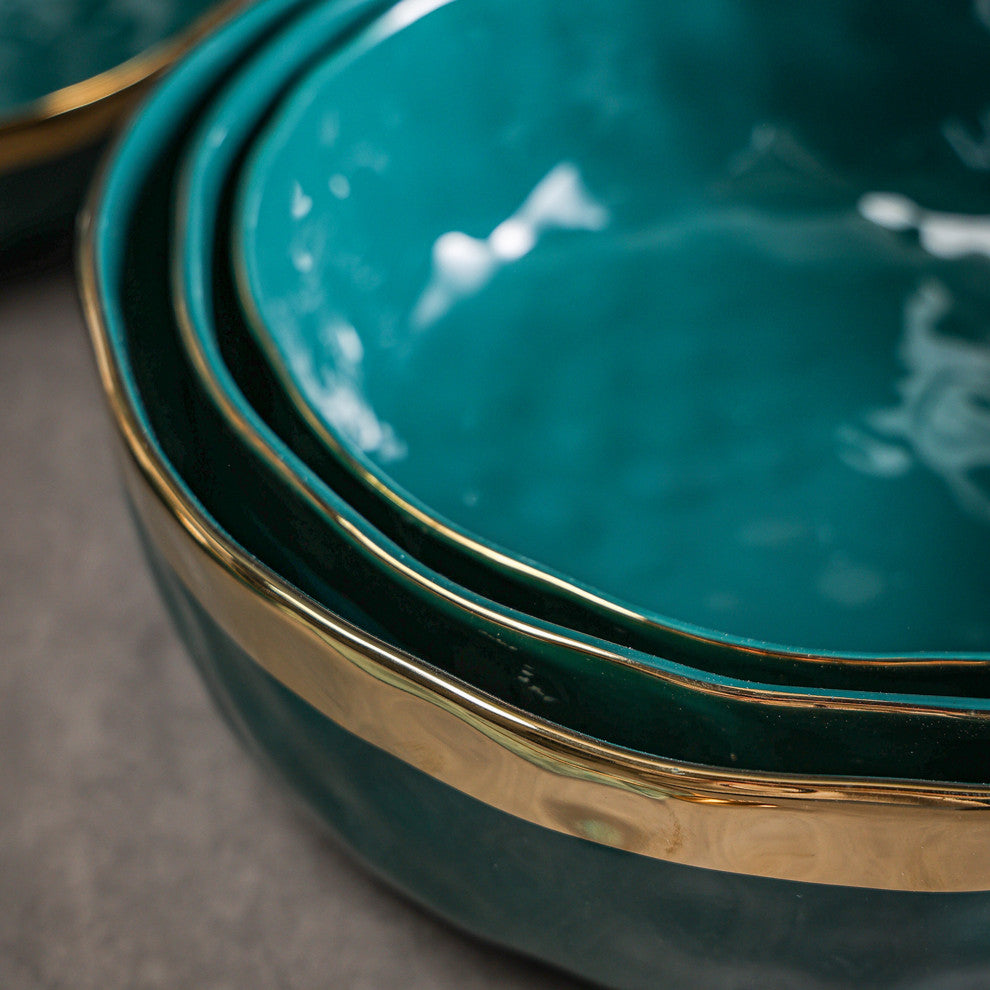 3-Piece Stone Lain Florian Porcelain Serving Bowl Set, Green