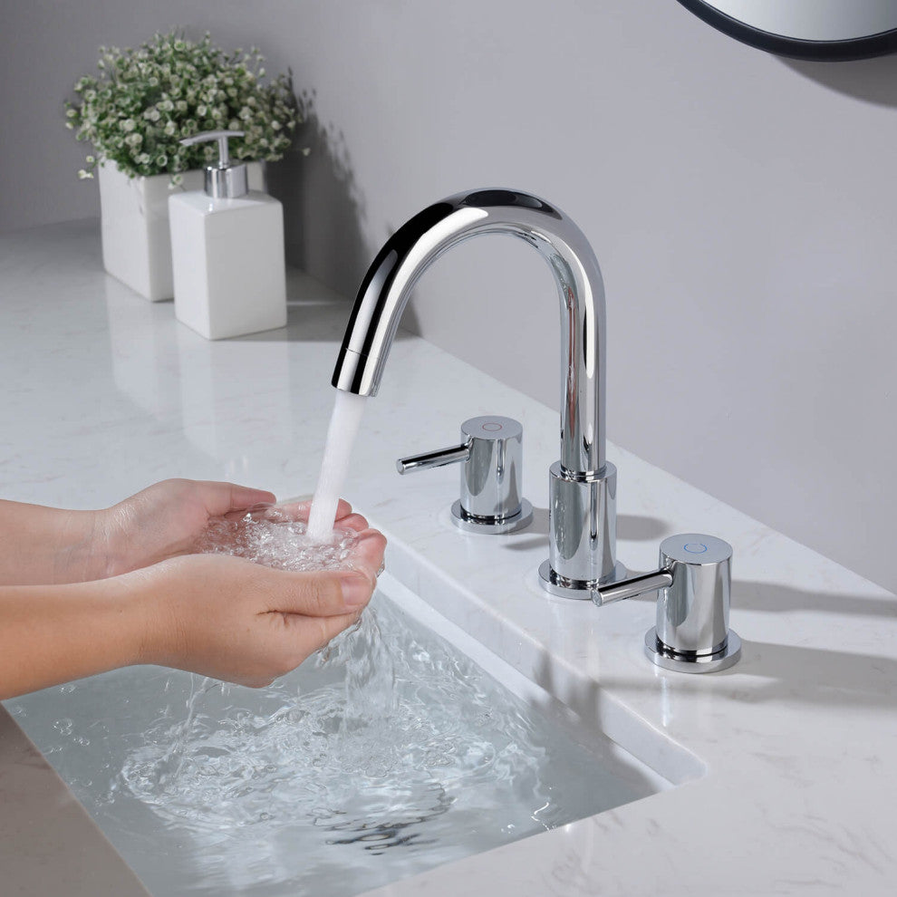 Circular Widespread Sink Faucet With Pop-Up Drain, Chrome