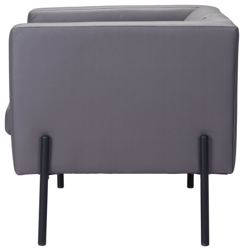 Accent Chair, Faux Vinyl Leather, Steel, Gray, Black, Mid Century Lounge