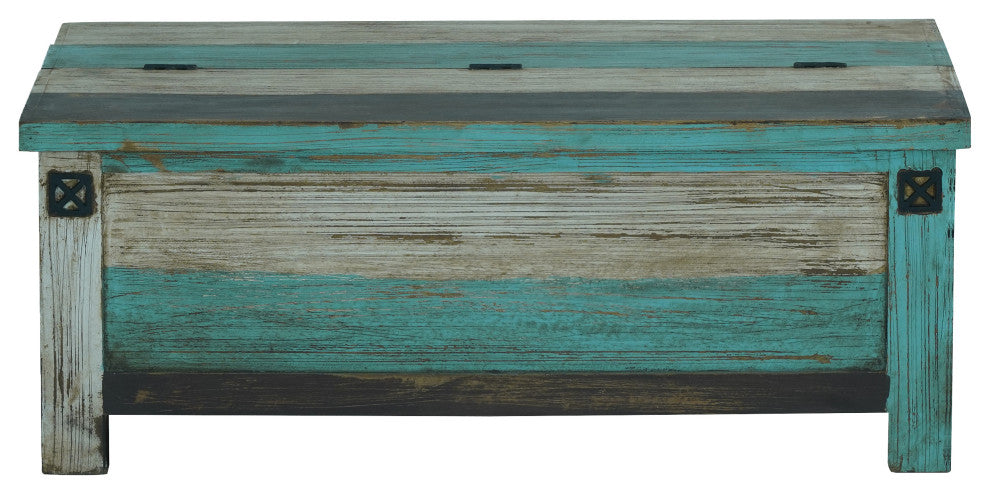 Templin Boho Handmade Distressed Mango Wood Storage Coffee Table, Multicolored