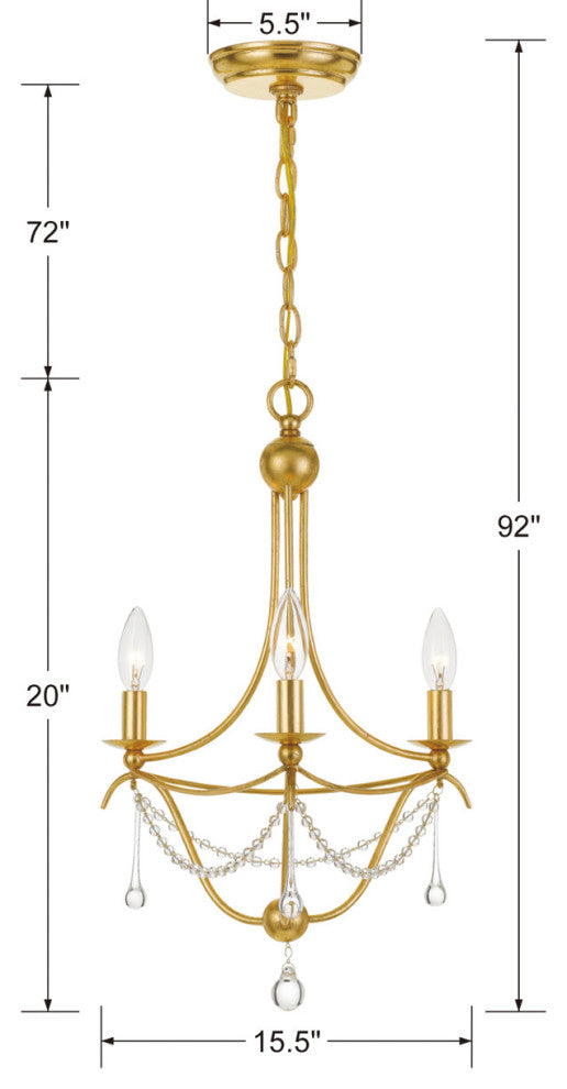 Crystorama 423-GA, 3-Light Mini Chandelier, Antique Gold